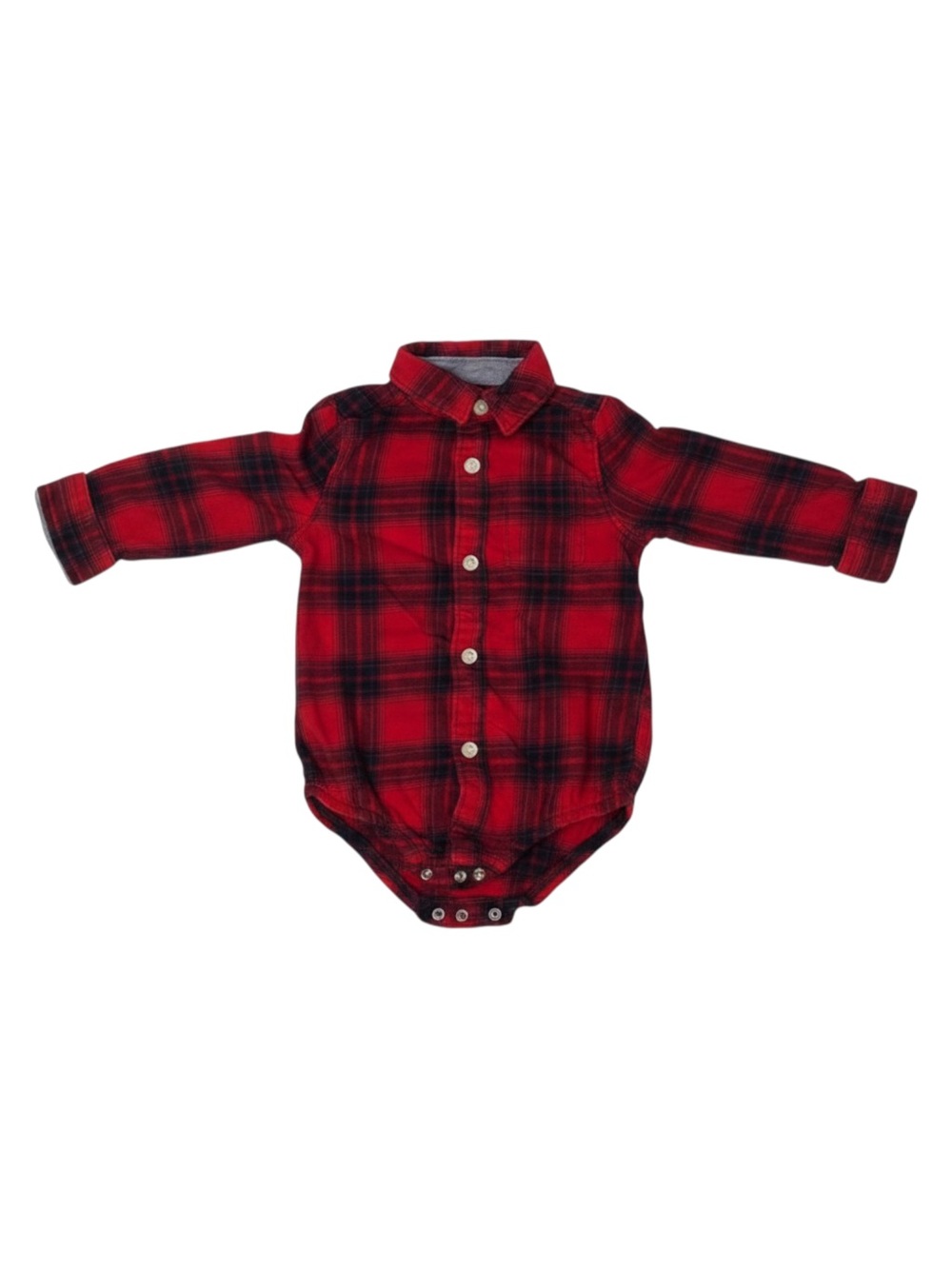 Red Plaid Button-Down Baby Bodysuit Shirt